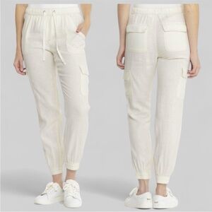 NICOLE MILLER New York | Women’s White 100% Linen Cargo Jogger Pants size Large